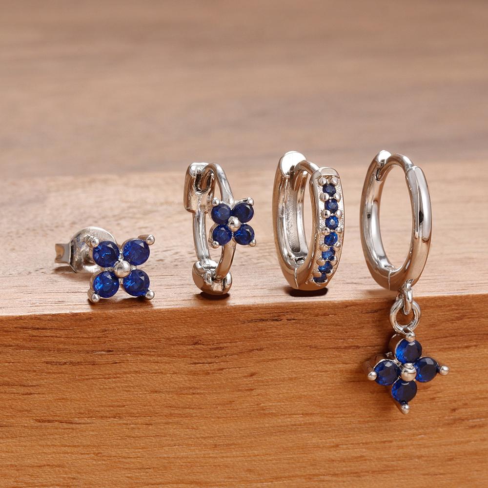 

4PCS Black Zircon Flower Hoop Earring For Women Simple Stainless Steel Huggies Earring Trend Wedding Jewelry pendientes mujer
