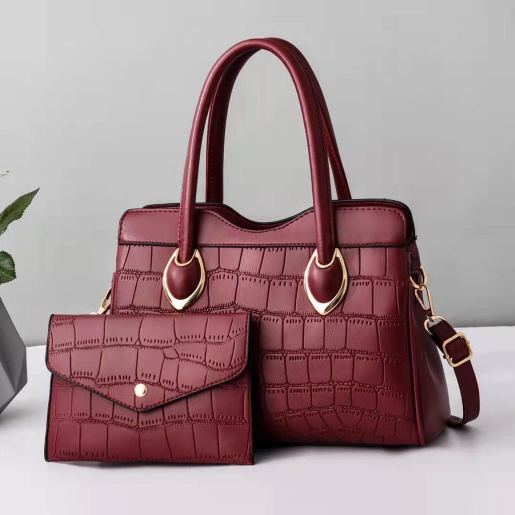 Stone Solid Texture Color Single Shoulder Crossbody Bag With Wallet Fashion