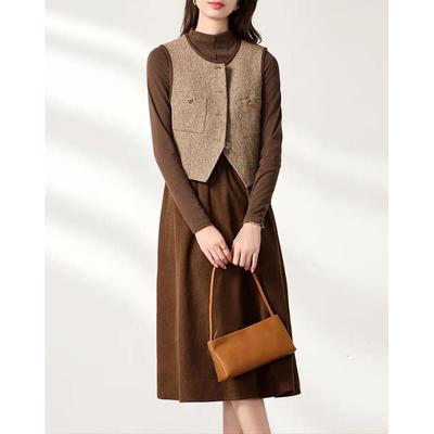 Women's Elegant Vest & Midi Dress Set