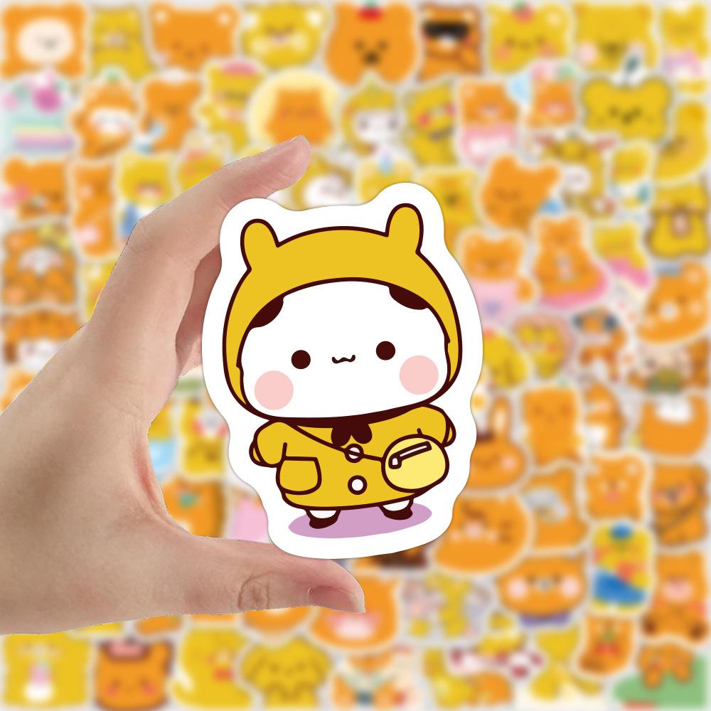 10 30 50 100pcs Orange Bear Cartoon Graffiti Stickers Cute Waterproof Laptop Kids Toys Diy Skateboard Phone Decal Decor Sticker