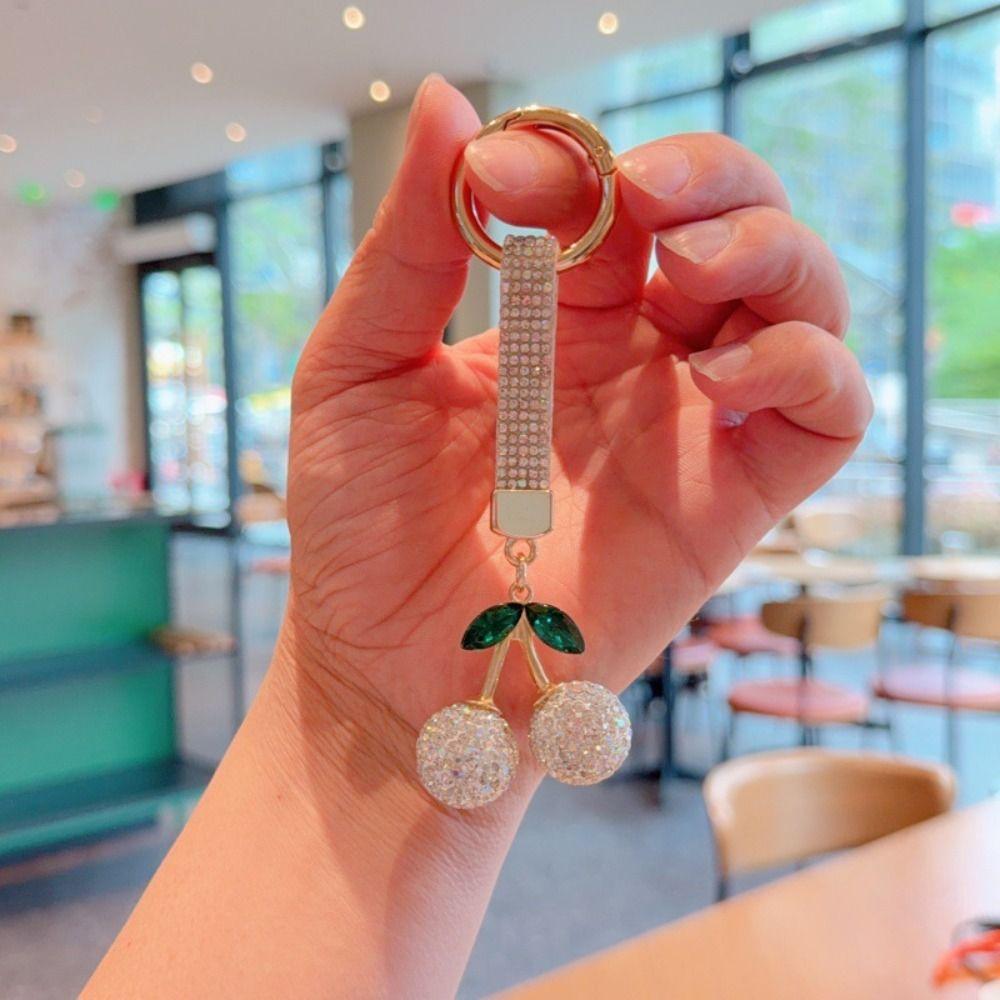 Hochwertiger Kristallkirschen-Anhänger Blingbling Strass Schlüsselanhänger für Auto Modischer Taschenanhänger Damen