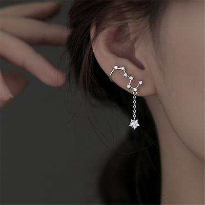 1 Pièce Argent Sterling 925 Micro Pavé Zircon Chaîne Gland Boucle d'Oreille Clip Étoile Pour Femmes Fille Manchette d'Oreille Bijoux Punk Brincos eh913