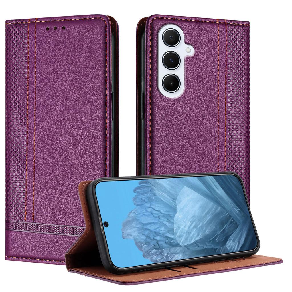 For Samsung Galaxy A17 Case L-Shaped Grid Pattern Leather Stand Phone Cover with Card Slots