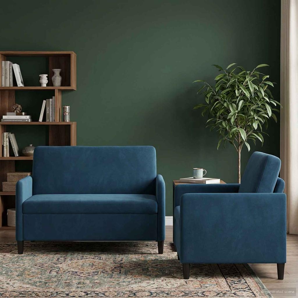 Sofa Set with Storage 2 Pcs Blue Polyester