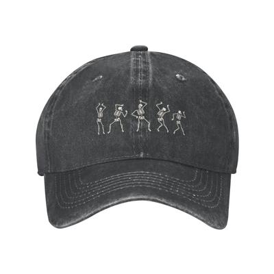 Dancing Skeletons Funny Black Vintage Adjustable Washed Denim Cotton Low Profile Man Dad Trucker Hat Cap for Men Unisex Headwear