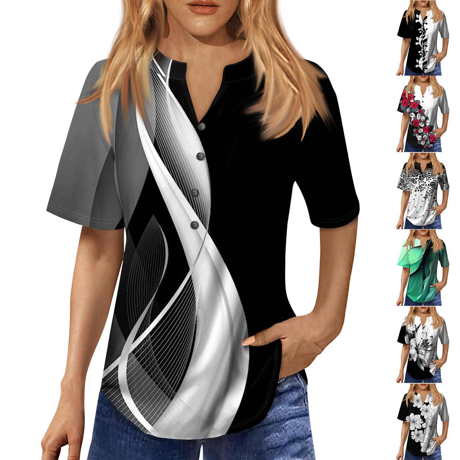 

Модный женский свободный летний повседневный нарядный топ на пуговицах с v-образным вырезом и короткими рукавами