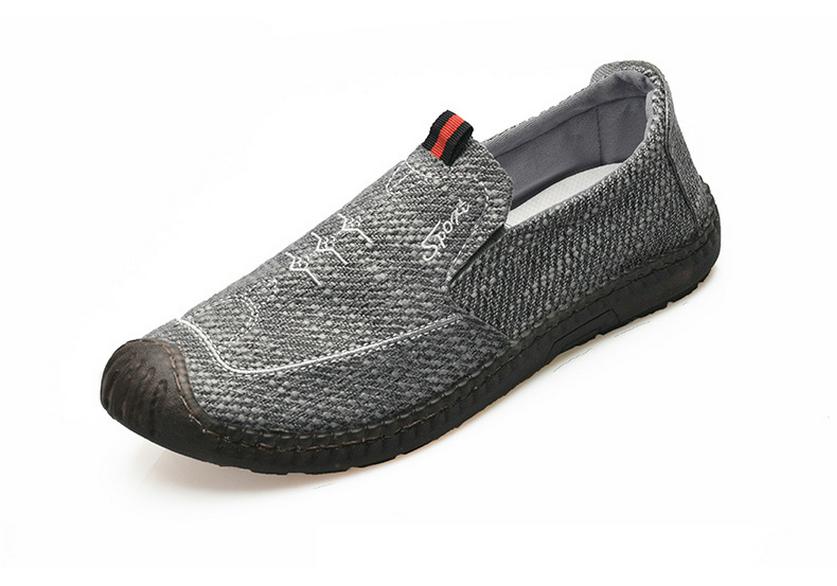 Men's Breathable Canvas Slip-On Shoes, Soft Cowhide Sole, Linen Low-Top Moccasins for Driving and Casual Wear
