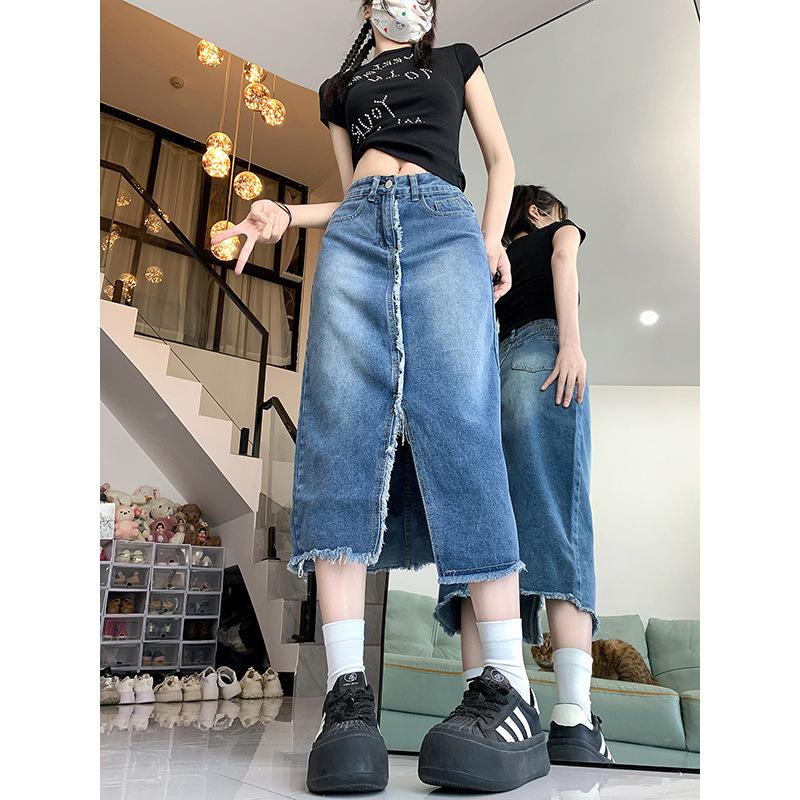 Yeni Basit A-kesim Etek Yaz Yüksek Bel Düz Renk Etek Tasarım Anlayışı Günlük Vücudu Saran Midi Boy Etek