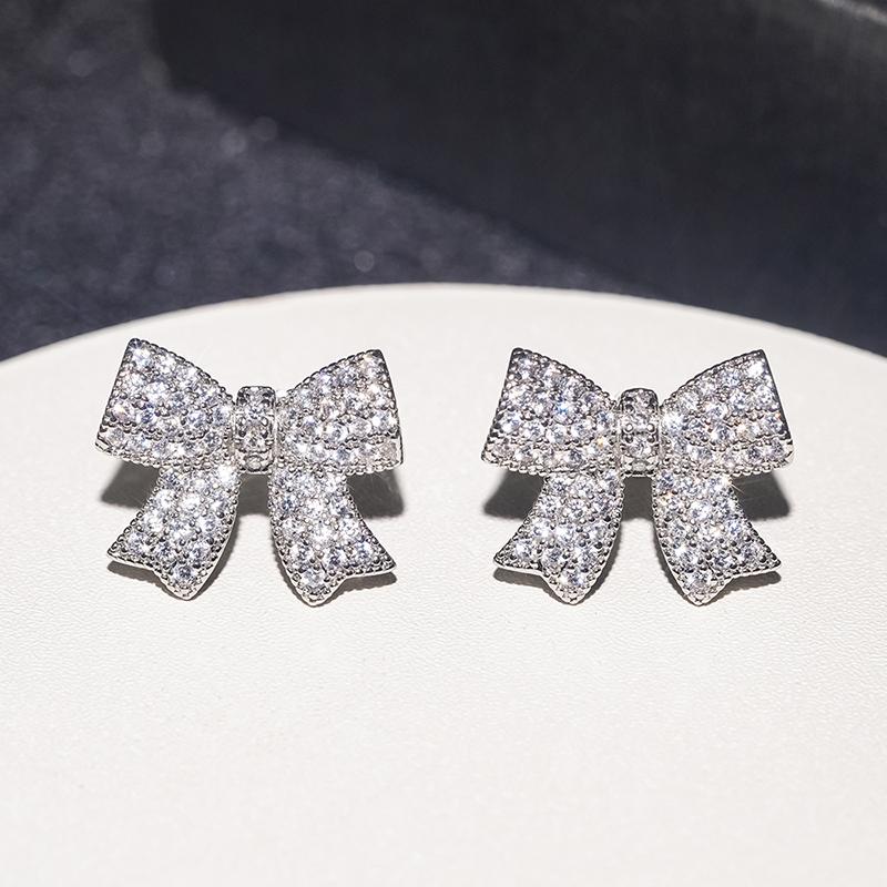 Huitan Aesthetic Women Stud Earrings Full Shining CZ Bowknot Shaped Engagement Party Elegant Accessories Fashion Chic JewelryGood product