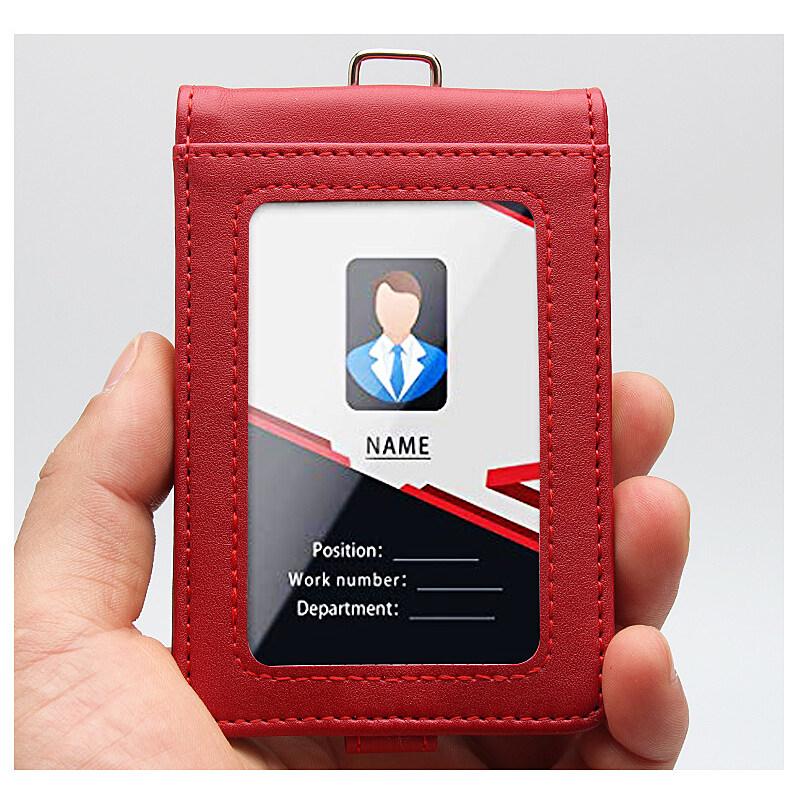 High Quality Badge Holder ID Card Pouch Staff Work Chest Cards Name Tag Cases with PU Lanyard Business Formal Office Supplies