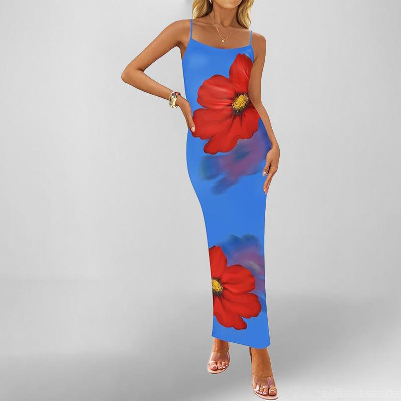 

New Spring Style Stylish and Elegant Printed Temperament Sleeveless Suspender Dress 3XL зелений