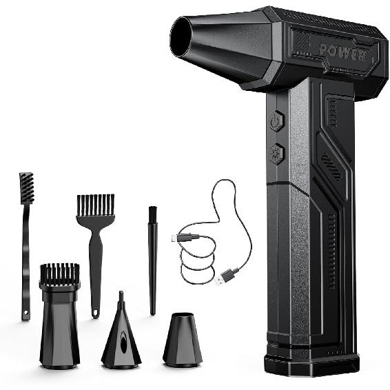 Electric Air Duster, 300000RPM 4-Gear Adjustable Compressed Air Duster with Light, Rechargeable Brushless Motor Air Blower for Keyboard, PC, Car, and
