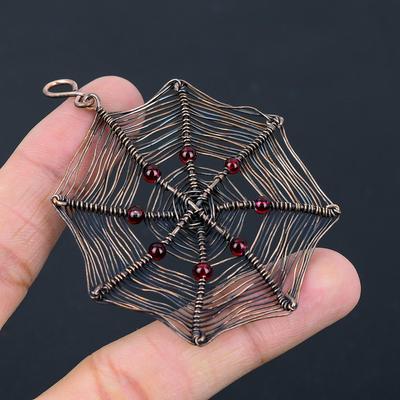 Spider Web Shaped Garnet Gemstone Pure Copper Wire Wrapped Handmade Pendant Jewelry For Her