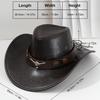 Vintage Faux Leather Classic Wide Brim Cowboy Hat Bullhead Decor Outdoor Sun Shield Hat Men Women Western Style Cowgirl Jazz Cap
