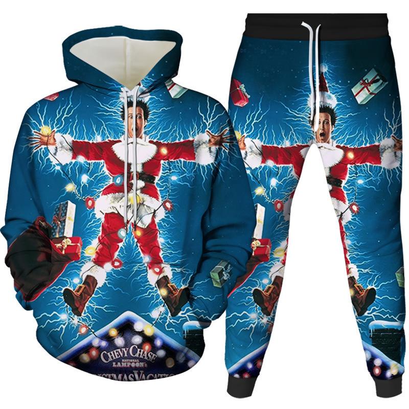 Christmas Santa Claus 3D Cartoon Print Tracksuit Set Man Woman Hoodies+Pants 2pcs Sets Fashion Sportwear Kids Pullover Clothing