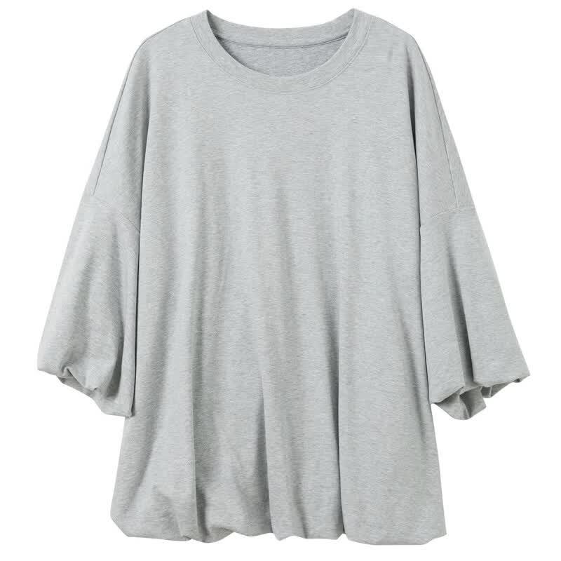 Damen locker geschnittenes Rundhals-T-Shirt mit 3/4-Ärmeln