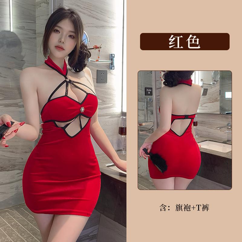 Sexy cross sky backless velvet lingerie nightclub hottie tight neck hip skirt women 92