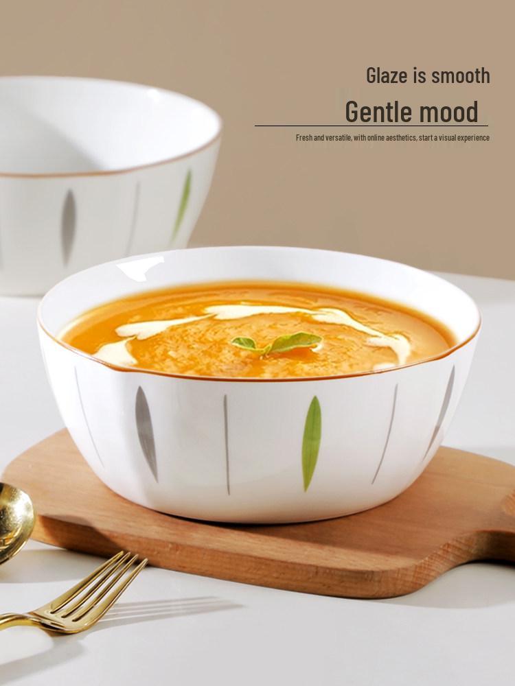 Set of 2 Anti-Scald Thickened Ceramic Soup Bowls, Large Capacity, Microwave-Safe - Ideal for Sauerkraut Fish, Simple and Fresh Design for Home Use.