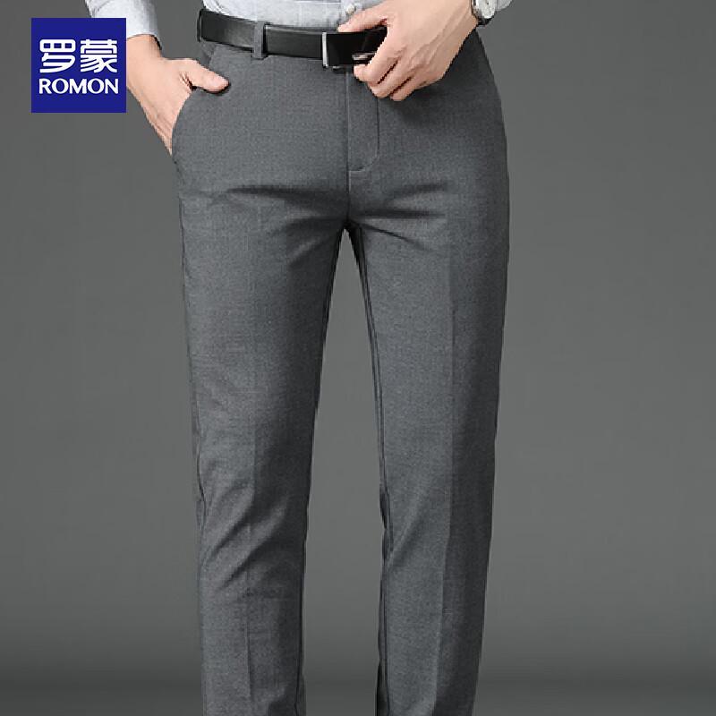 ROMON Men's Autumn Winter Business Casual Straight-Leg Trousers
