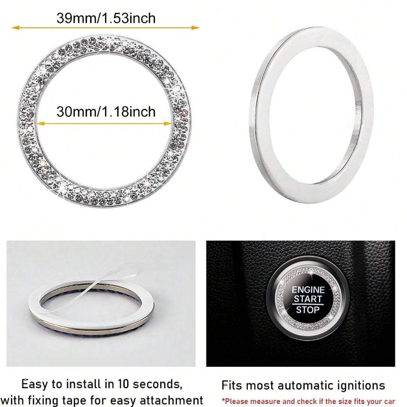 1pc Rhinestone Decor Glass Car One-button Start Decoration Ring