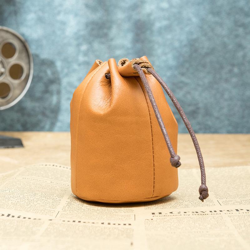 

Vintage Leather Coin Purse - Top Grain Cowhide, Small Wallet, Lipstick Storage with Drawstring Closure 8*8*11 cm коричневый