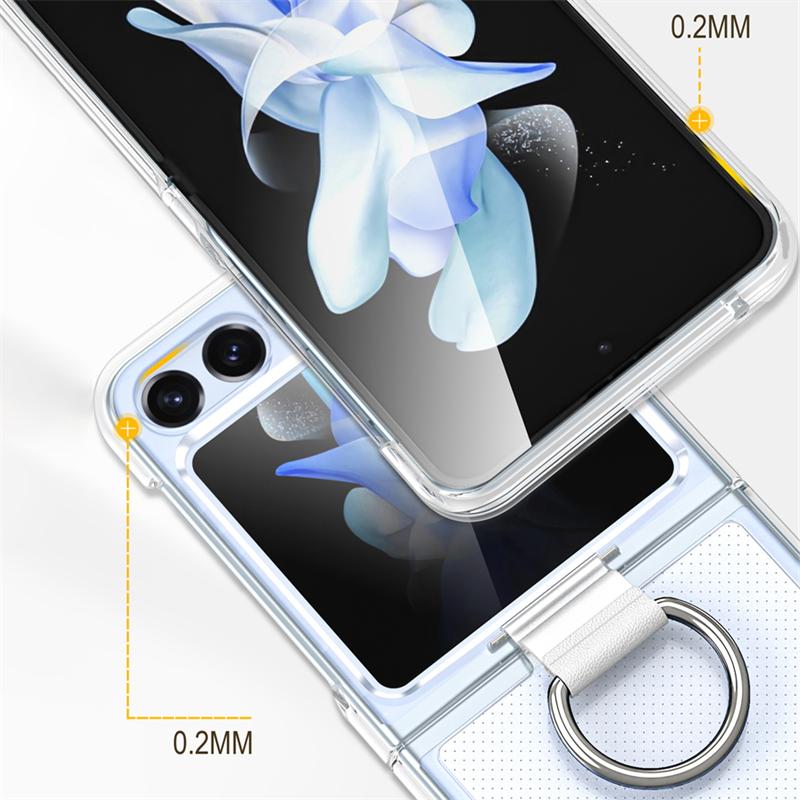 Solid Color Folding With Finger Ring Buckle Case For Samsung Z Flip 6 5 Zflip 5 Z Flip4 Z Flip 3 5G Shockproof Matte Clear Cover