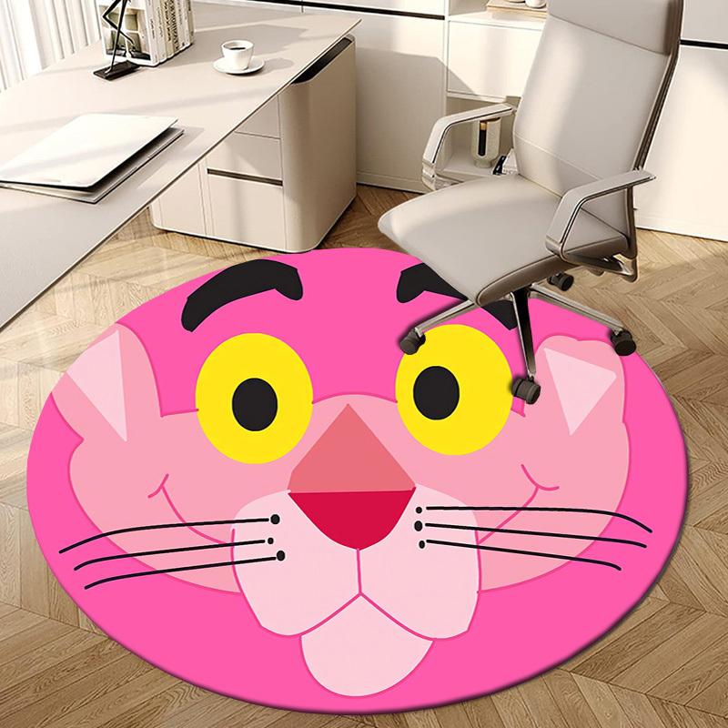 1pc Pink Panther Round carpet, Made of Polyester,Perfect for Decorating Office Chairs, Living Rooms