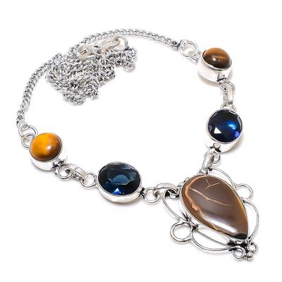 Crack Fossil, Blue Topaz Gemstone 925 Sterling Silver Jewelry Necklace 18" U6c36