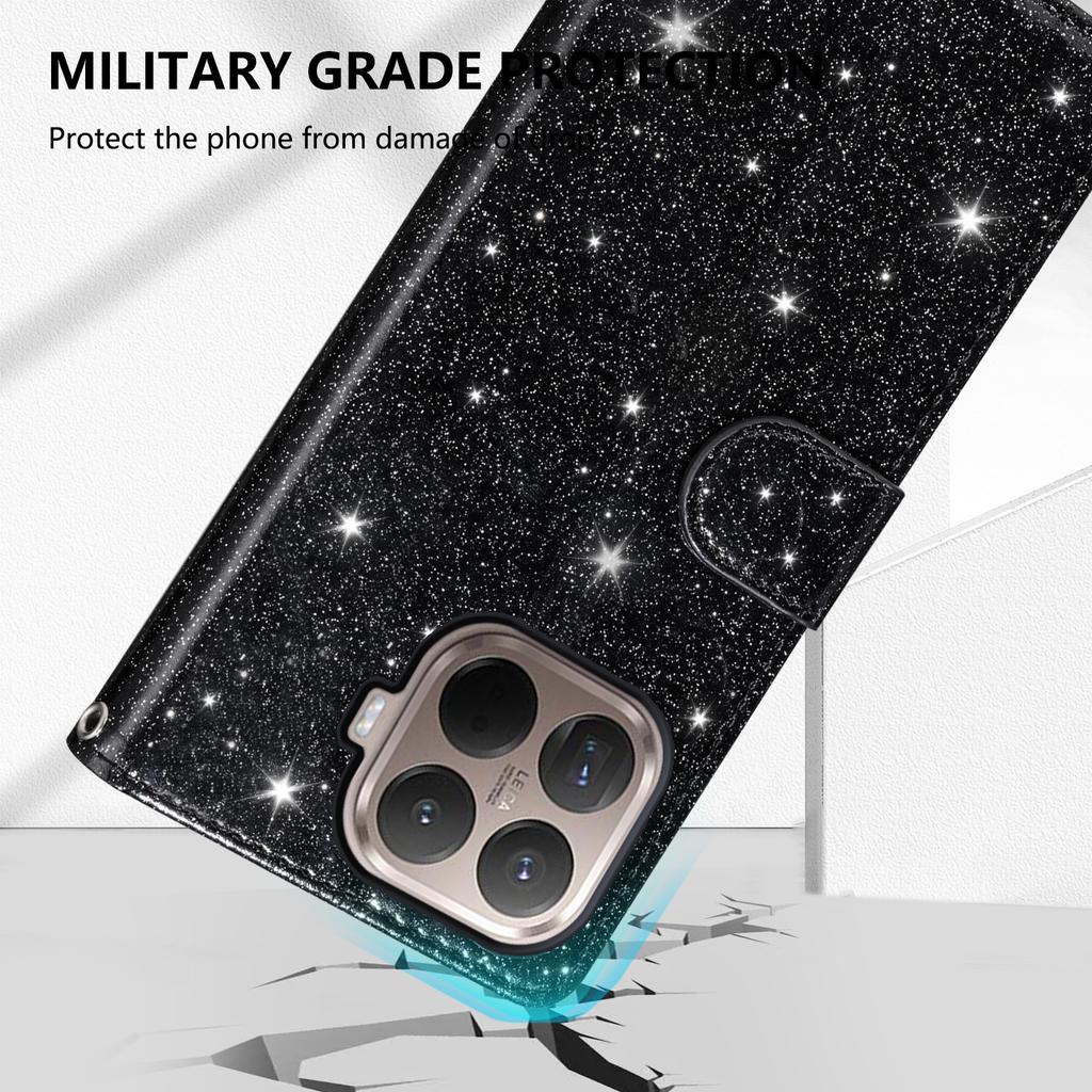 Für Xiaomi 15T Pro Hülle mit Ständer Glitzer Handy Lederhülle Reißverschlusstasche