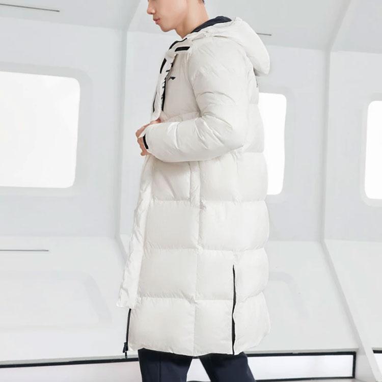 Li-Ning Veste chaude à capuche mi-longue à imprimé logo série entraînement pour homme Vêtements d'extérieur Blanc AYMR149-4