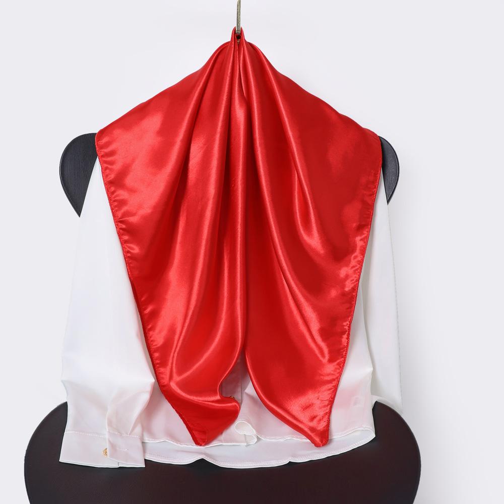 Classic Solid Colour Silk Scarf Women's Trendy Peplum Shawl Simulation Silk Wrap Turban 90cm Square Scarf