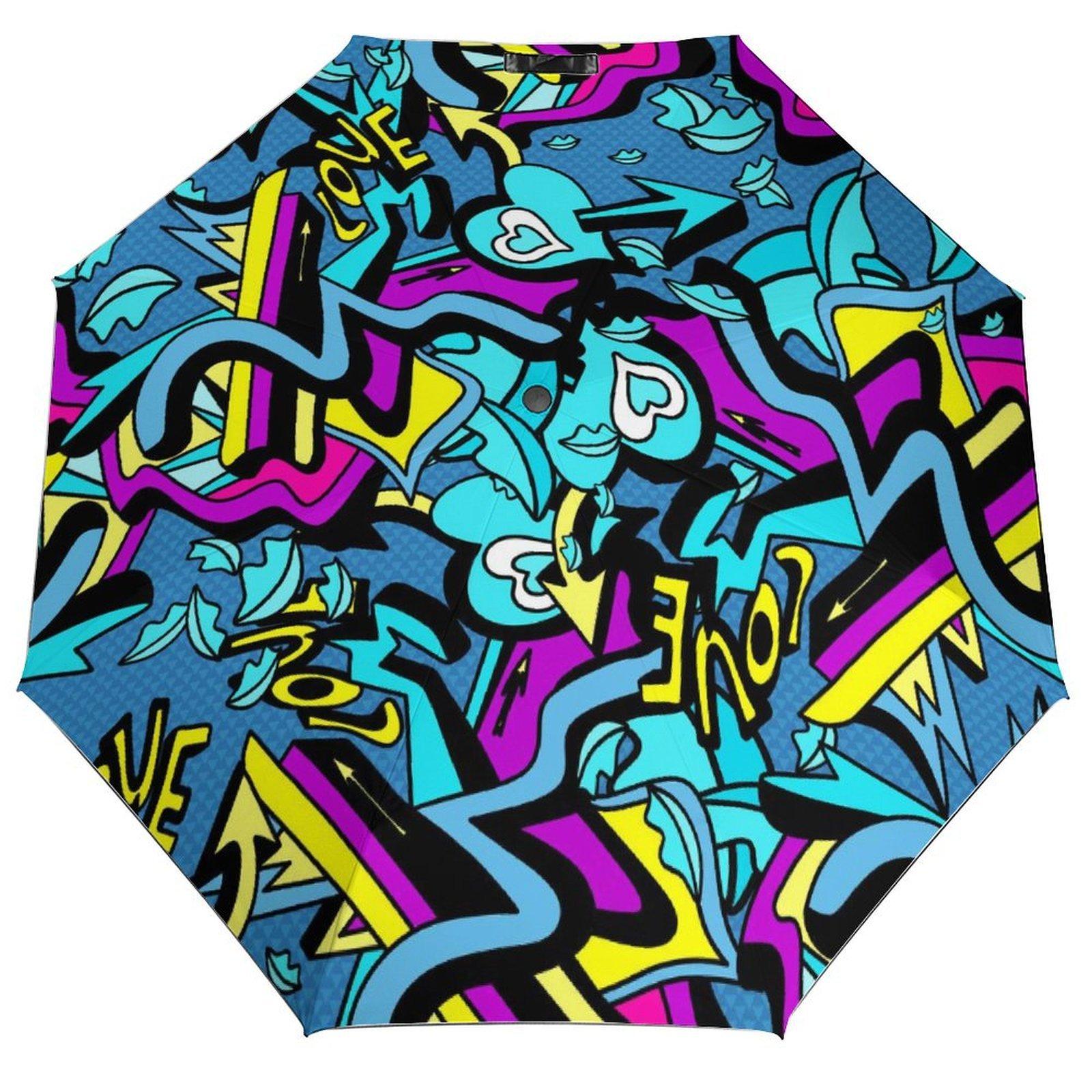 

1 Pack Automatic Umbrella With Sturdy Windproof Build And Waterproof Layer Designed For Travel In Graffiti Style чорний