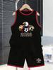 Boys’ Cool Football Beast Print Vest Set. Skin-friendly, Breathable, Loose Fit for Sports and Daily Summer Wear.
