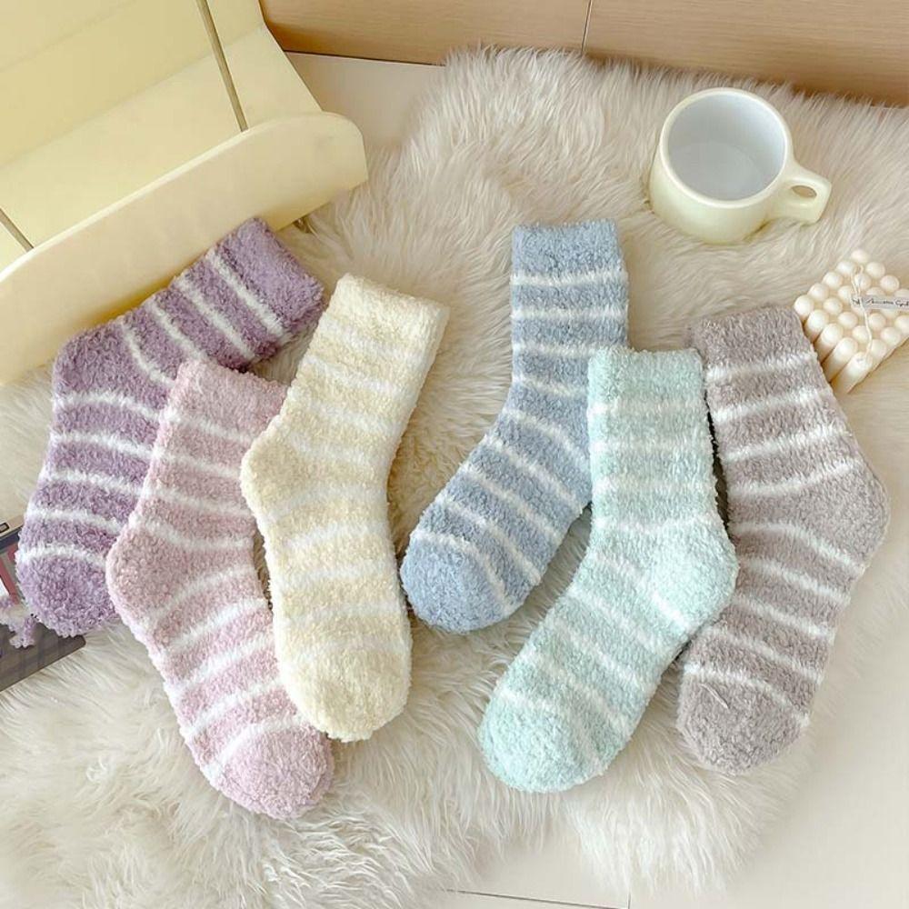 6 Paar Patchwork Verdickte Samtsocken Plüsch Schlafsocken Warme Korallenfleece Socken Herbst/Winter