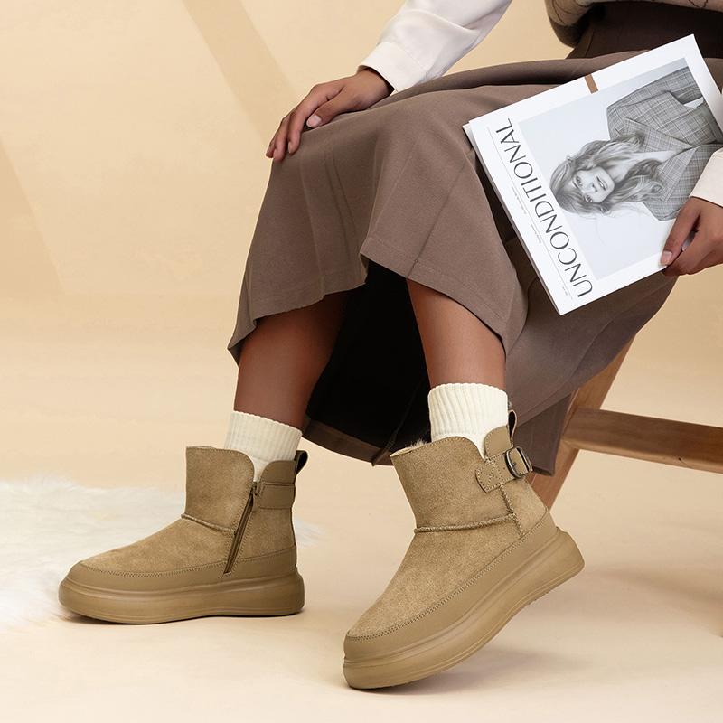 TUINANLE Thick Soled Short Sleeved Snow Boots for Women Versatile with Thick Fleece and Anti Slip Warm Cotton Shoes