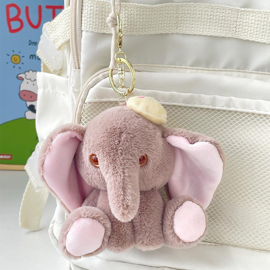 Cute Plush Elephant Keychain Soft Pp Cotton Filling Handmade Bag Charm 11.5cm серый