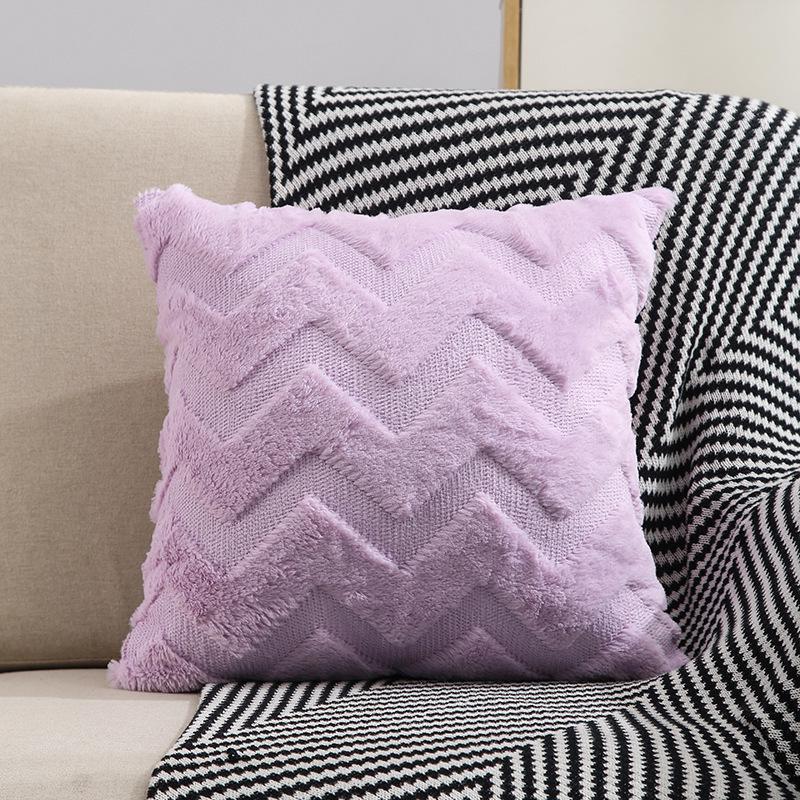 Solid Color Geometric Embroidered Plush Sofa Pillowcase