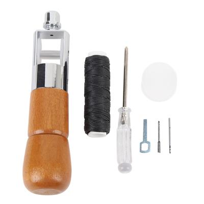 Leather Sewing Awl Kit Non Slip Wooden Handle Stitch Awl with Wax Thread for Mending Tents Backpacks Sleeping Bags