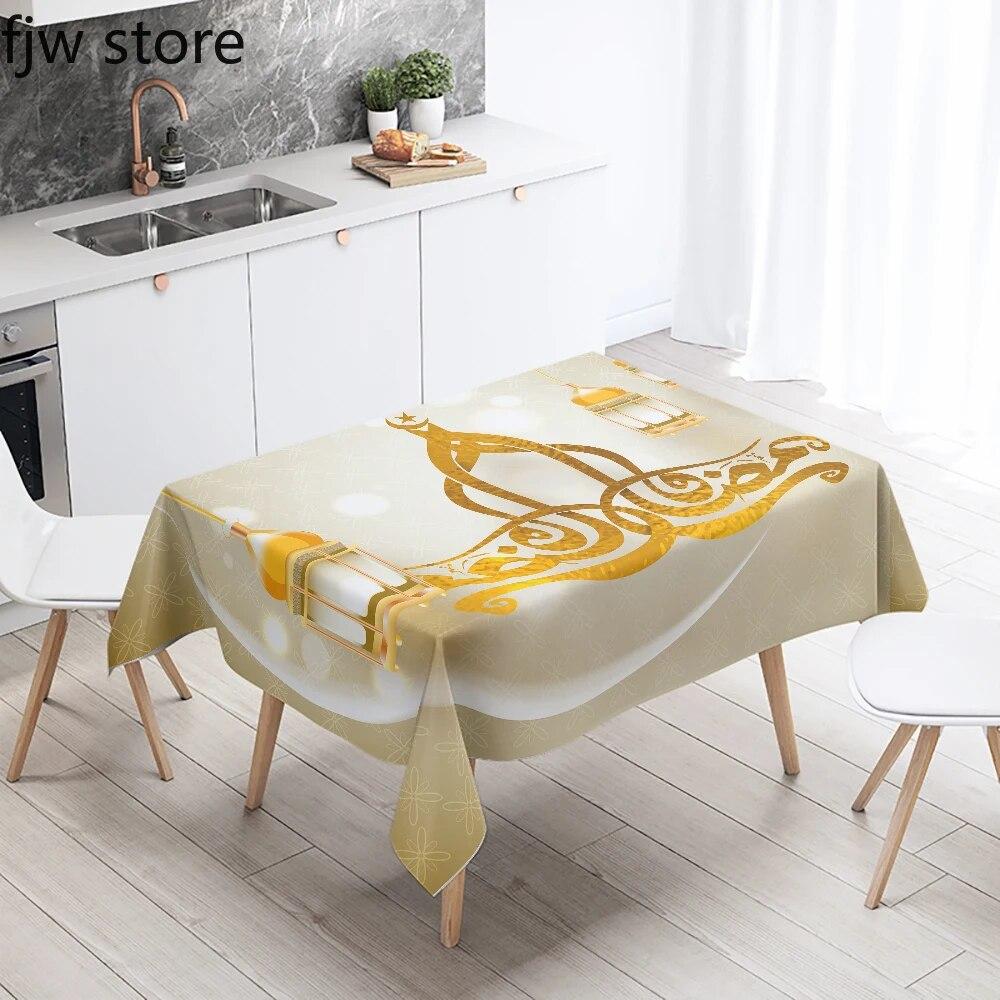 Ramadhan Mubarak Home Decor Tablecloth Islamic Muslim Mosque Ramadhan Karim Decorative Tablecloth Waterproof and Stain Resistant