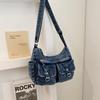 Bolso bandolera de mezclilla retro y antiguo para debajo del brazo, bandolera individual para mujer