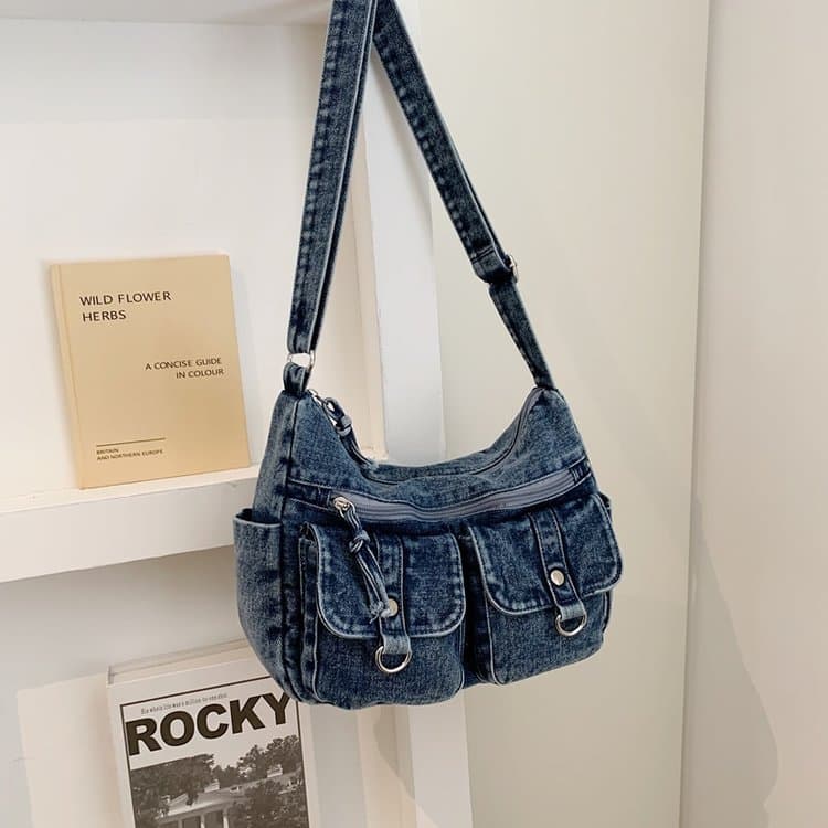 Bolso bandolera de mezclilla retro y antiguo para debajo del brazo, bandolera individual para mujer