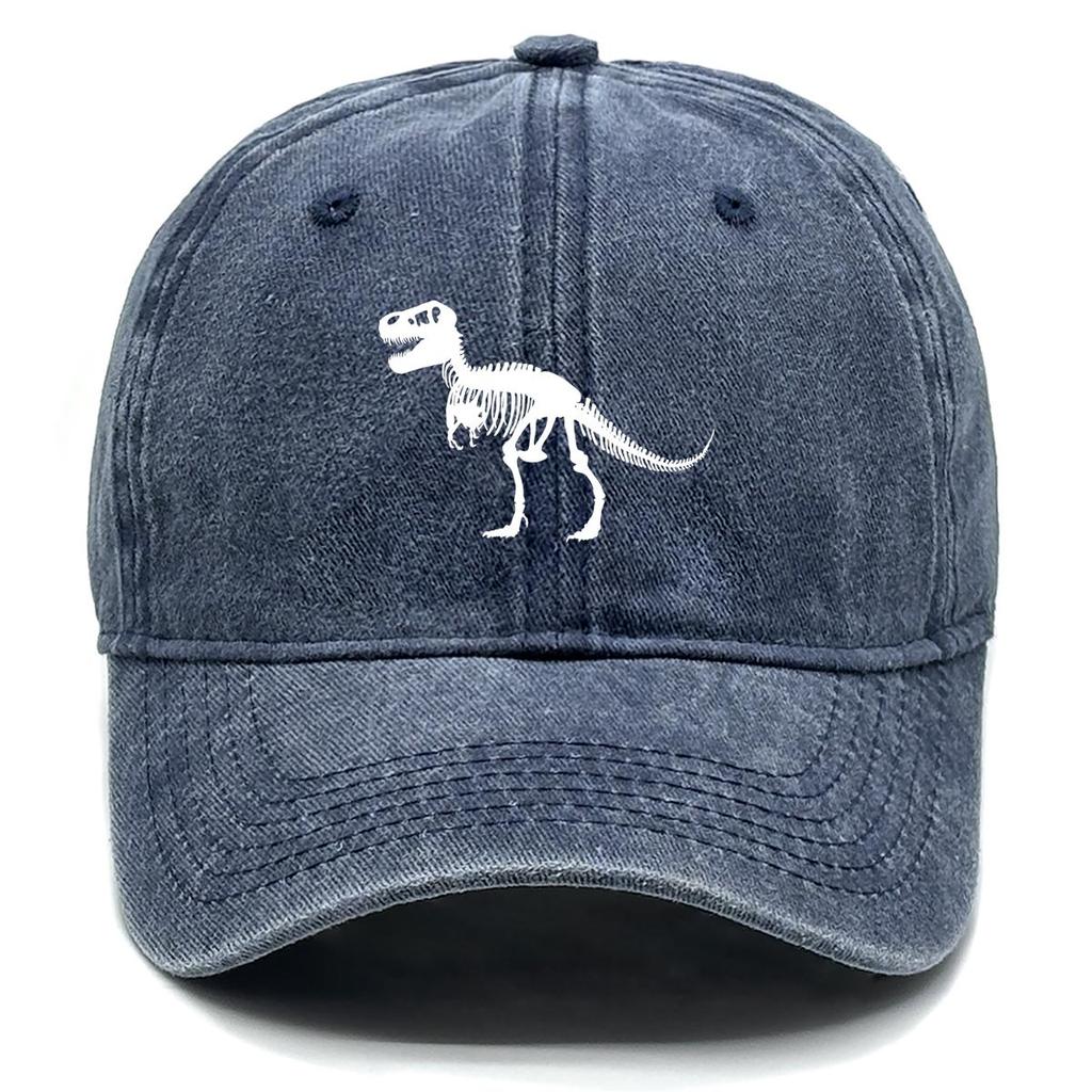 Pure White Dinosaur Print Snapback Sun Hat, Animal Trucker Hat Adjustable Buckle Cotton Hip Hop Sunshade Adjustable Baseball Cap