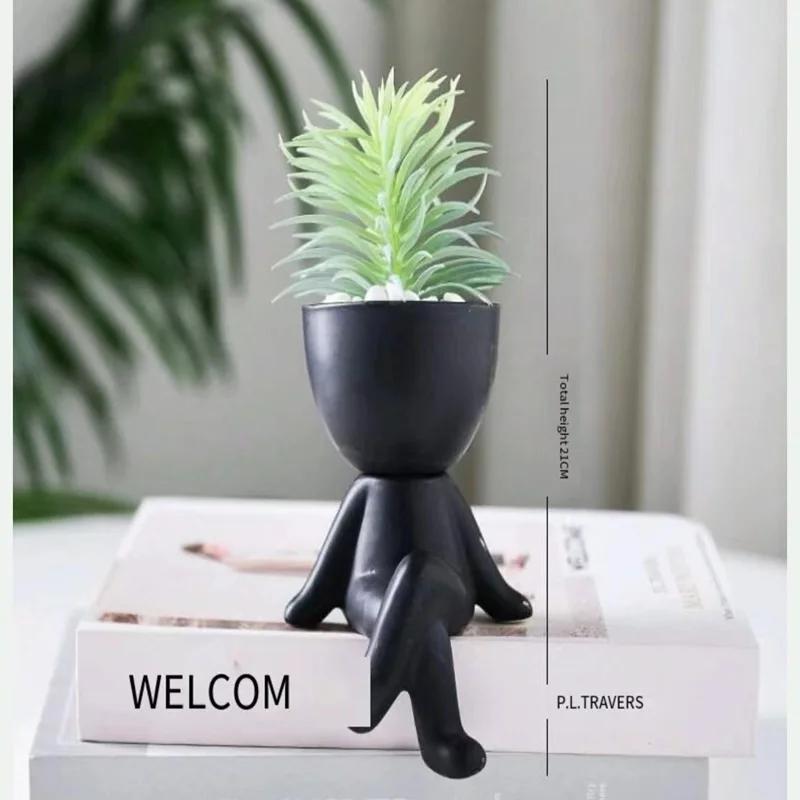 Mini Decorative Pots for Plants Human Shaped Ceramic Succulent Planters Cute Cactus Flower Pots with Drainage for Desktop Home