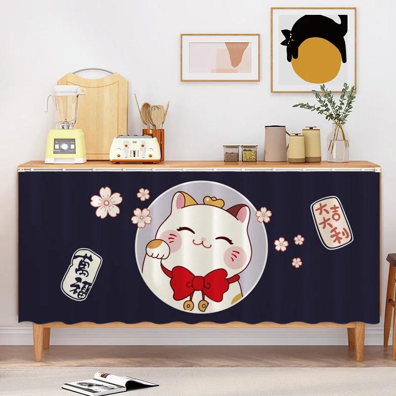 Lucky Cat Pattern Kitchen Curtain Cabinet Half-curtains DustProof Curtains Wardrobe Cupboard Cover Japanese Style Home Decor