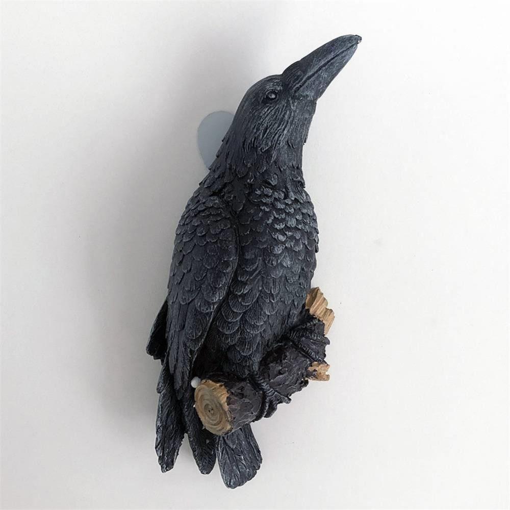 Realistic Bird Statue Black Raven Statue Animal Decoration   Outdoor