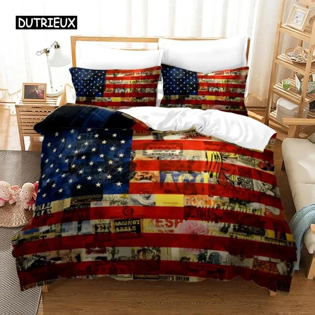 Bettbezug-Set mit amerikanischer Flagge, Mikrofaser, rot-weiß gestreift, Dekor, Bettwäsche-Set, Unabhängigkeitstag, Freiheitsthema, Bettbezug für Teenager