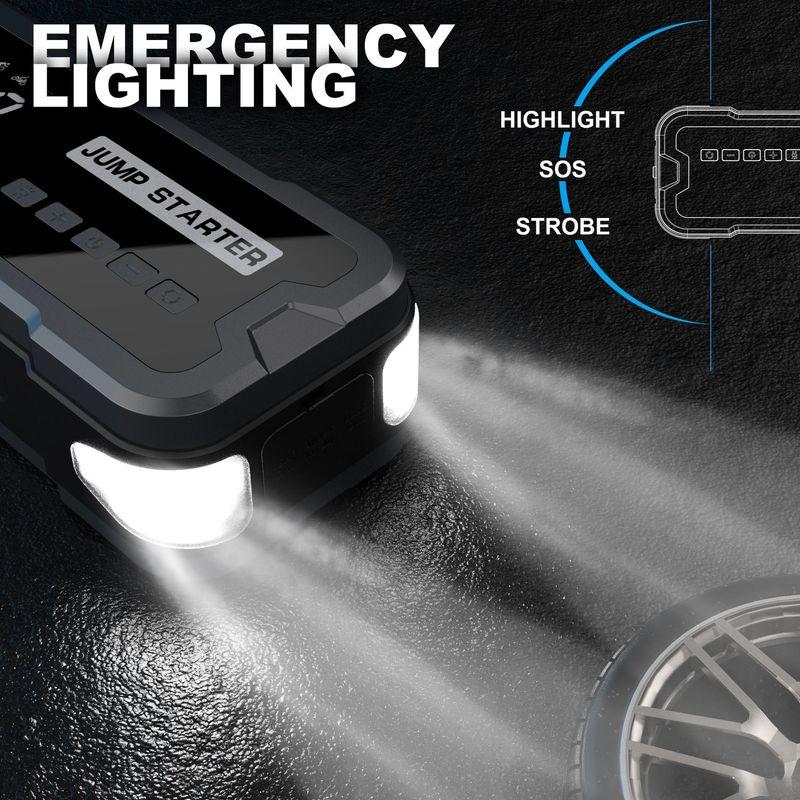 10000mAh 2000A Peak Car Jump Starter Air Compressor 4 In 1 Emergency Flashlight Portable Power Bank for Gas & Diesel Vehicles
