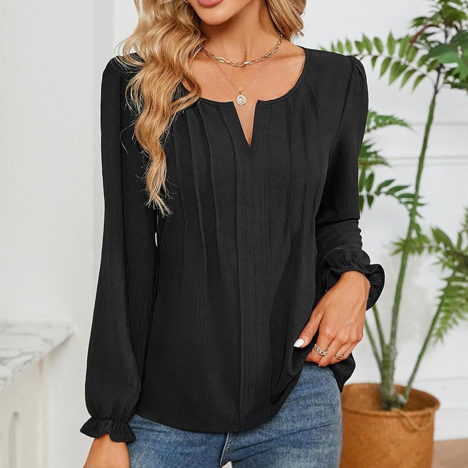 

Женская рубашка-рубашка из шифона в полоску с V-образным вырезом и длинными рукавами на каждый день на весну и осень S чёрный