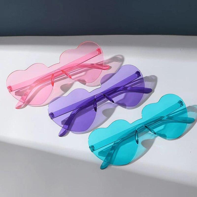 3Pcs Love Heart Shape Sunglasses Jelly Color Frameless Heart Shaped One-piece Glasses Dazzling Color Party Festival Teen Glasses