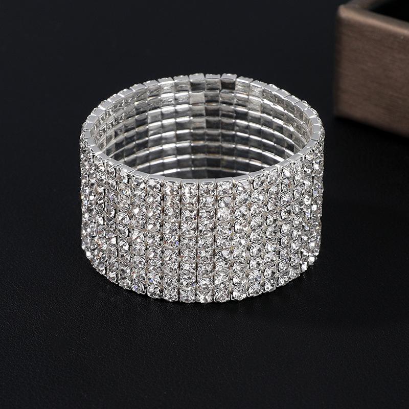 Fashion Jewelry Super Flash Multi-Row Diamond Bracelet Full Diamond Elastic Bracelet Bridal Rhinestone Bracelet